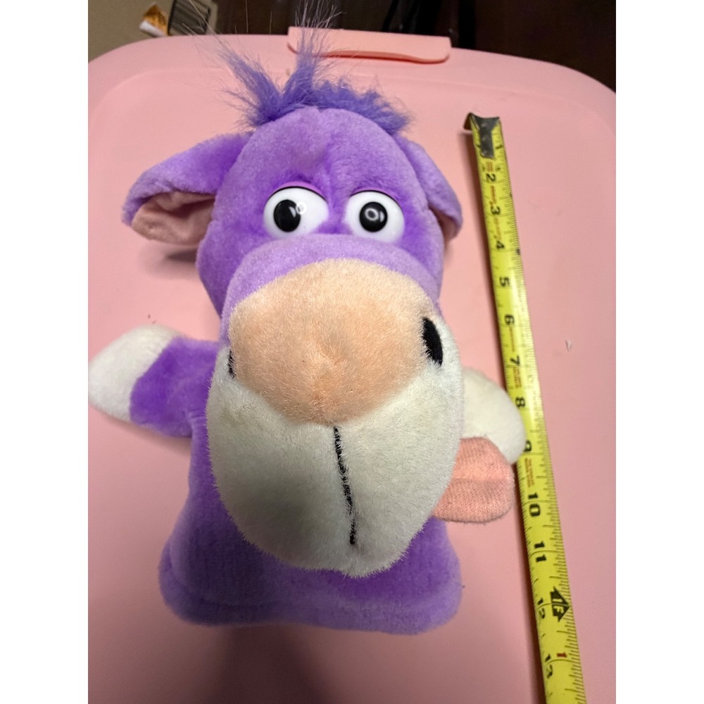Vintage Purple Donkey Hand Puppet Plush‎ Blue Spots Pink Tongue Storytelling Toy